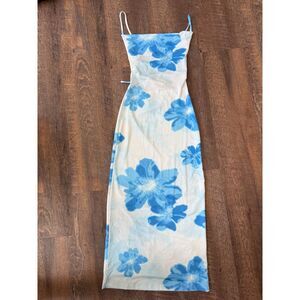 Blue and white floral maxi dress